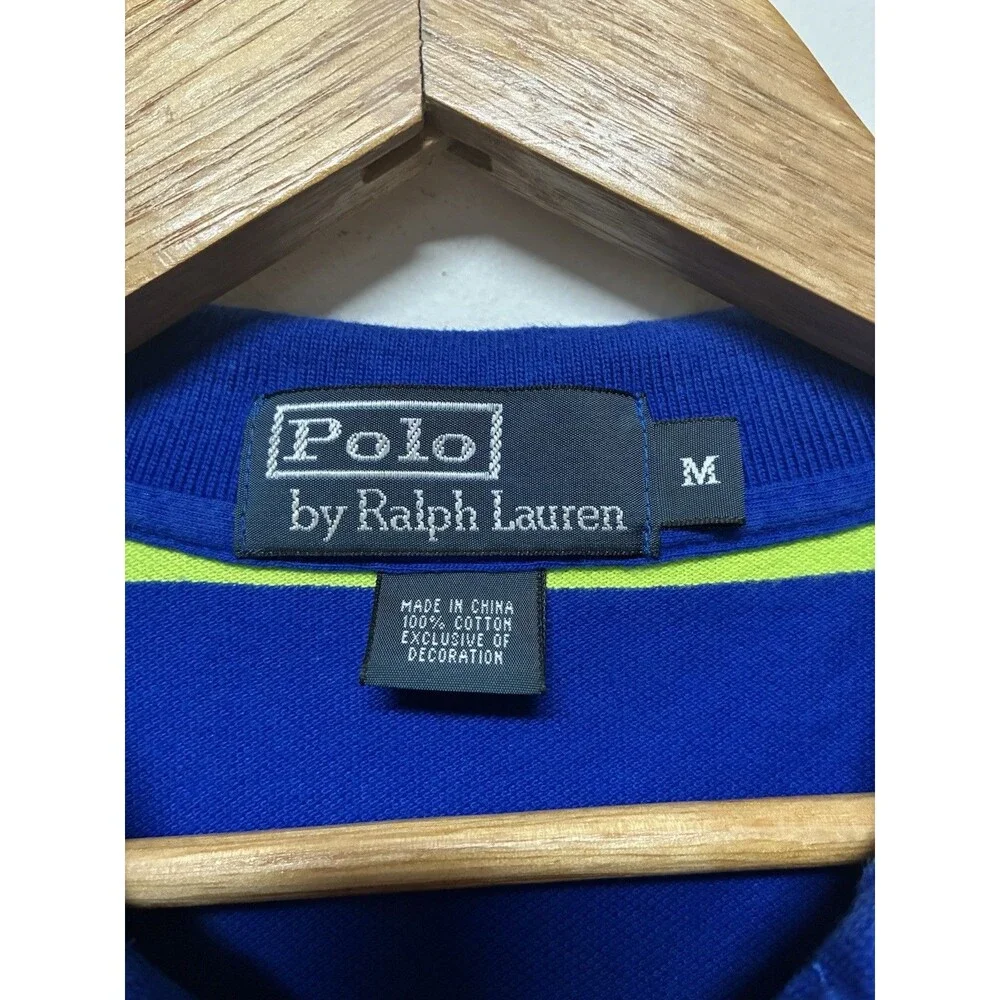 Polo Ralph Lauren Men’s Medium Polo Blue With Bright Red And Yellow Stripes